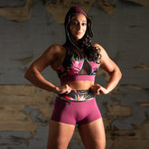Coretta High Waist Compression Shorts - Flowers / Plum